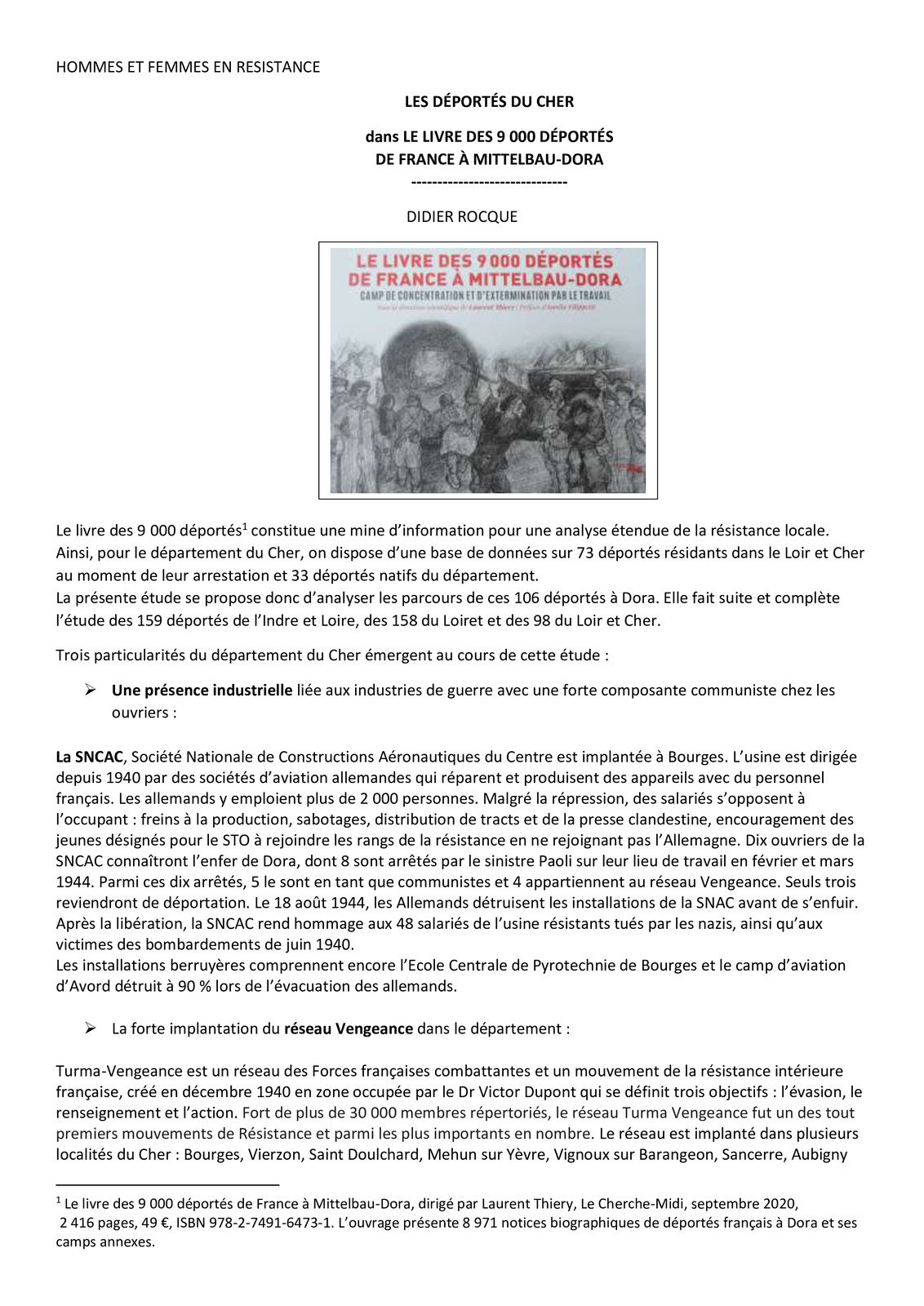Les déportés du Cher dans le livre des 9 000 déportés de France à Mittelbau-Dora