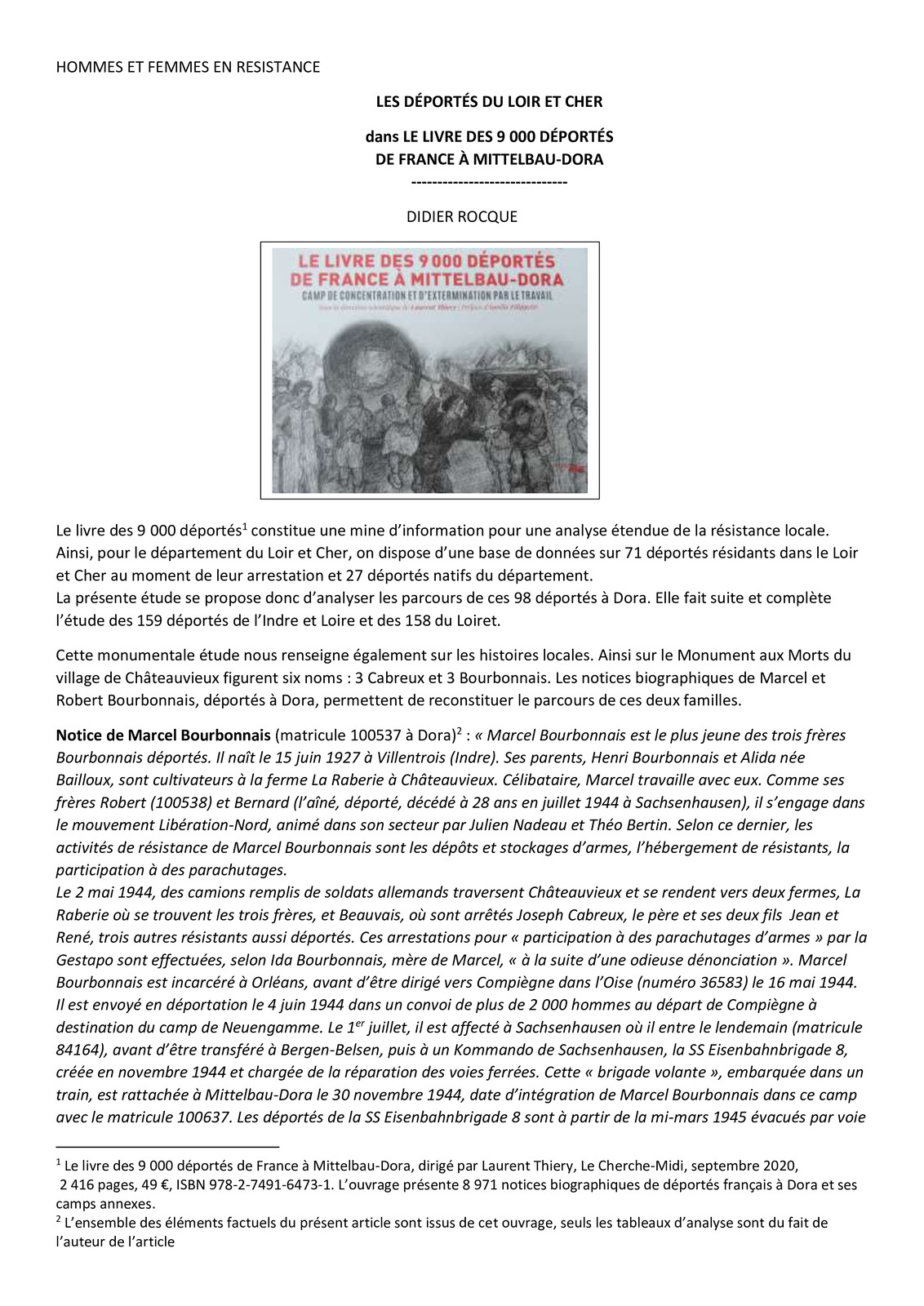 Les déportés du Loir et Cher dans le livre des 9 000 déportés de France à Mittelbau-Dora